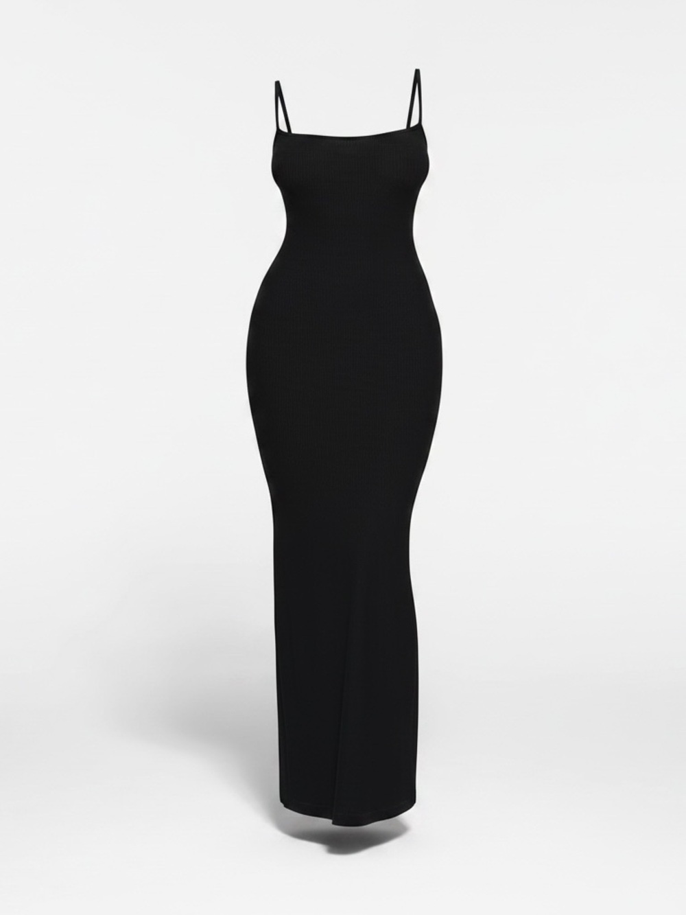 Skims Lounge Petite Long Slip Dress Onyx Black Stretch Maxi Size Small NWT - Picture 2 of 11